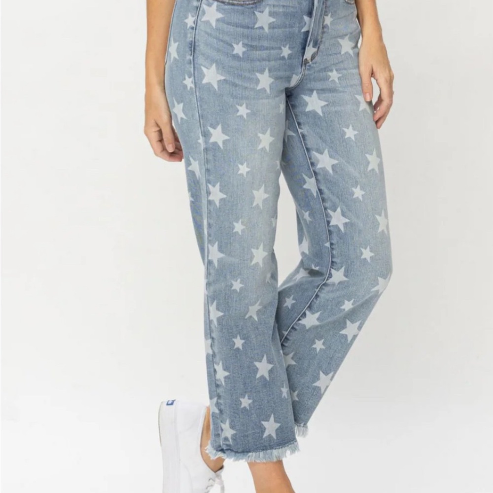 Judy Blue Starry Light Blue Cropped Jeans - Picture 3 of 8